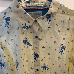 Wrangler Cream and Blue Casual Button Down Shirt